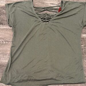 BKE Olive Short Sleeve Top with Strappy Back
